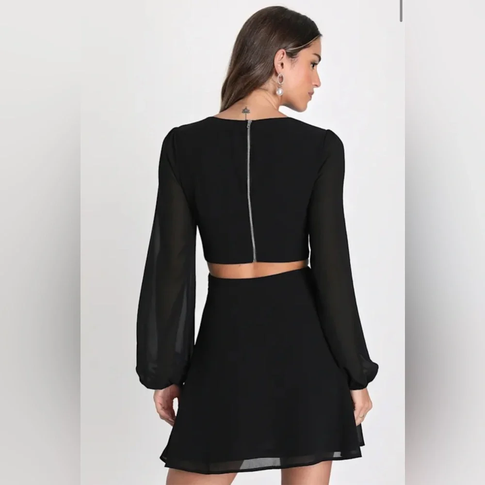 Lulus Garden Bliss Black Long Sleeve Cutout Mini Dress - Picture 2 of 8